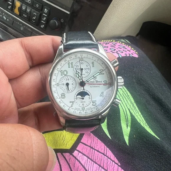 Ernst Benz Chronolunar 44mm white dial black band